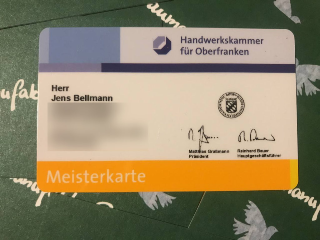 Meisterkarte Vorderseite